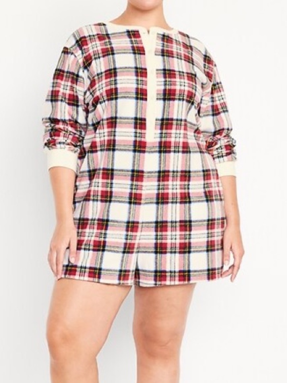 Old Navy Plaid Fleece Pajama Romper One Piece Sleepwear